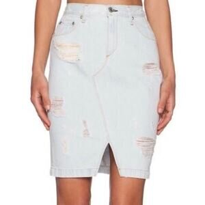 Rag & Bone Shred Denim Mini Skirt Shredded Norte Light Wash Distressed High Rise